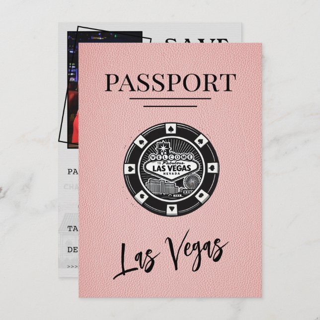 Pink Las Vegas Passport Save the Date (Vorne/Hinten)