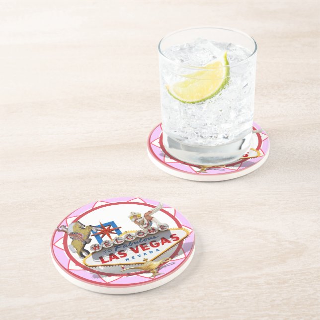 Pink Las Vegas Poker Chip Sandstein Untersetzer (Seite)