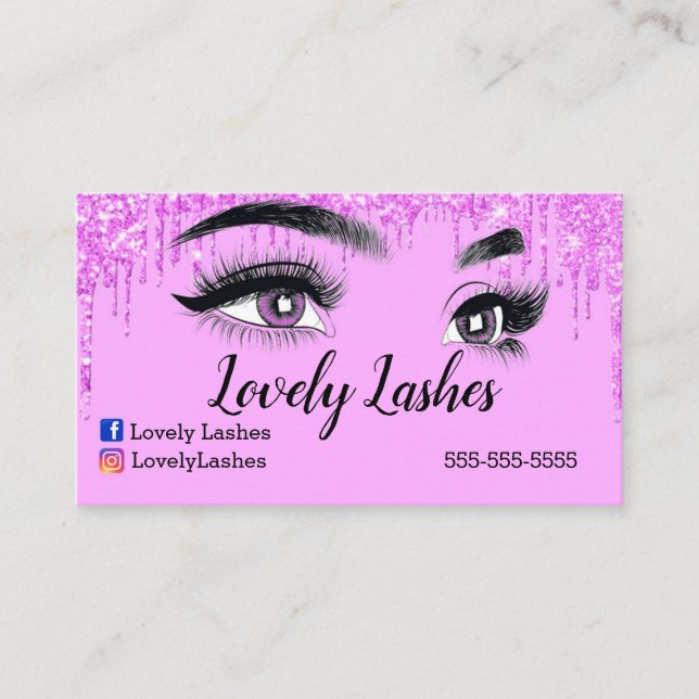 Pink Lashes Glitterie Visitenkarte (Vorderseite)