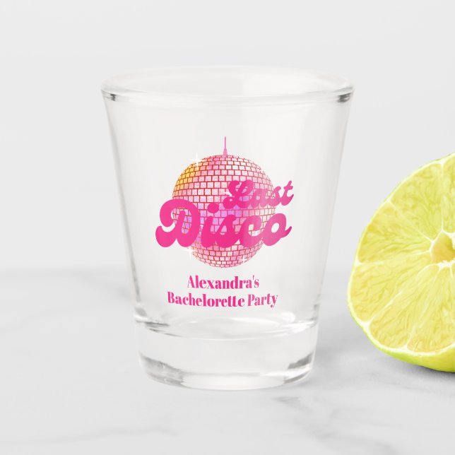Pink Last Disco Retro 70er Junggeselinnen-Abschied Schnapsglas (Vorderseite)