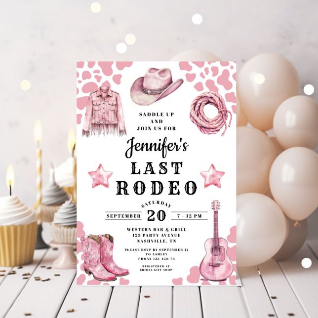 Pink Last Rodeo Bachelorette Einladung (Pink Last Rodeo Bachelorette Invitation)