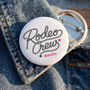 Pink Last Rodeo Crew Western Bach Party Button