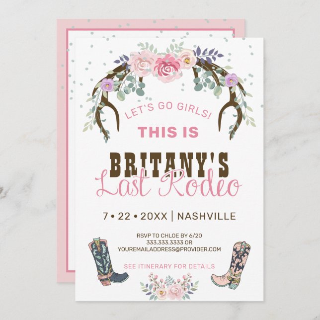 Pink Last Rodeo Junggeselinnen-Abschied Einladung (Vorne/Hinten)