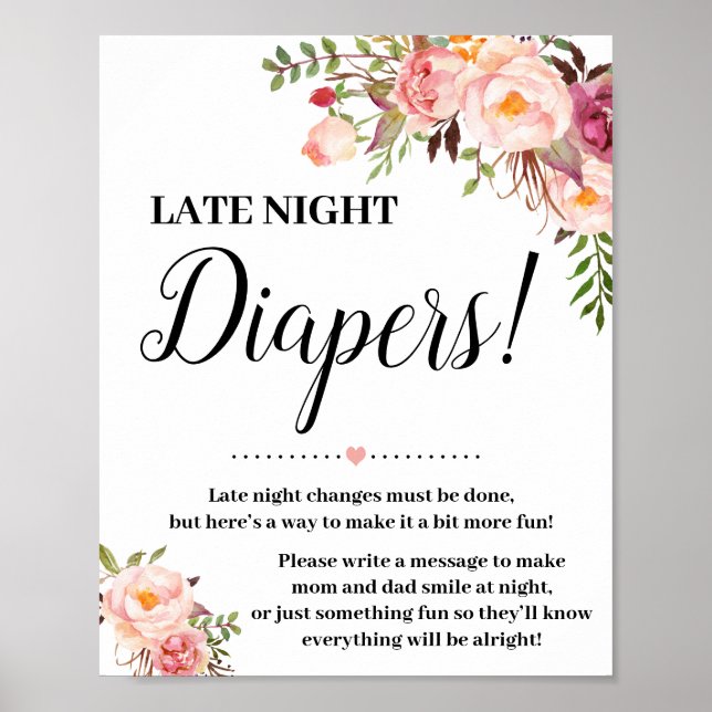Pink Late Night Diaper Spiel-Schild Kinderdusche Poster (Vorne)