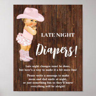 Pink Late Night Diapers Game Cowgirl Babydusche Poster