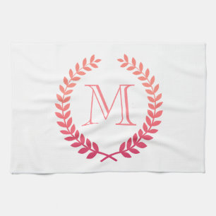 Pink Laurel Wreath Monogram Geschirrtuch