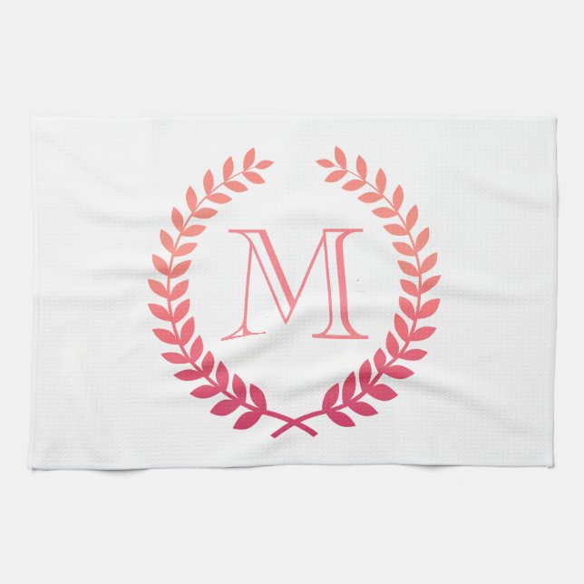 Pink Laurel Wreath Monogram Geschirrtuch (Horizontal)