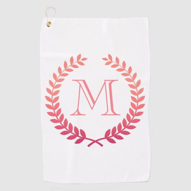 Pink Laurel Wreath Monogram Golfhandtuch (Vorderseite)