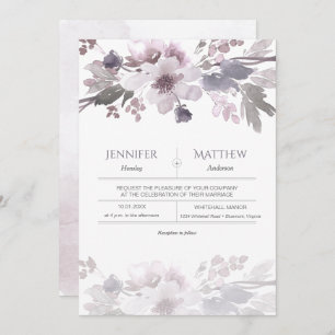 Pink Lavendel Gray Wasserfarbenblüten Hochzeit Einladung