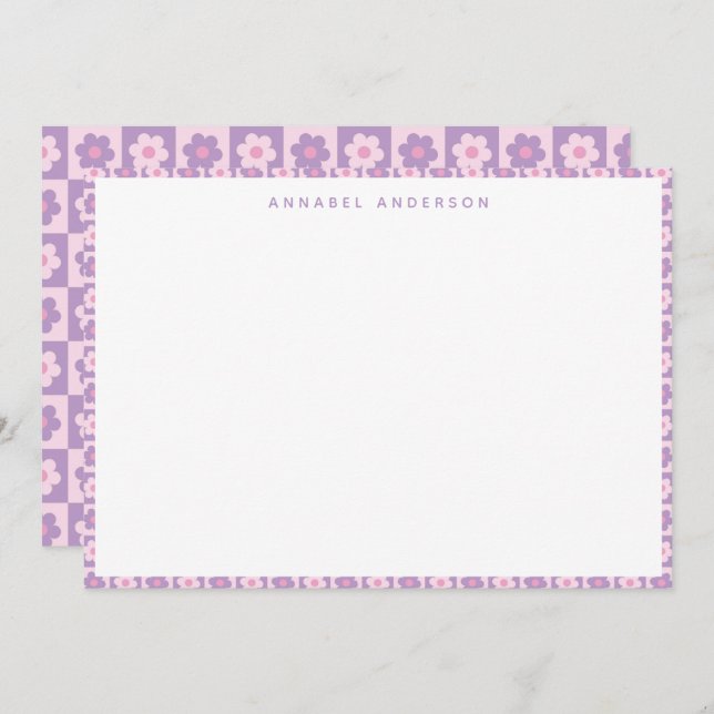 Pink Lavendel Lila Blume Karo Personalisiert Dankeskarte (Vorne/Hinten)