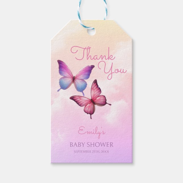 Pink Lavender Butterfly Girl Babydusche Geschenkanhänger (Vorderseite)