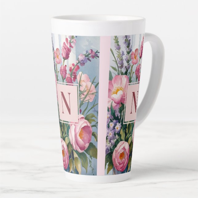 Pink Lavender Flowers Modern Watercolor  Milchtasse (Rechte Ecke)