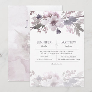 Pink Lavender Gray Watercolor Blossoms Hochzeit Einladung