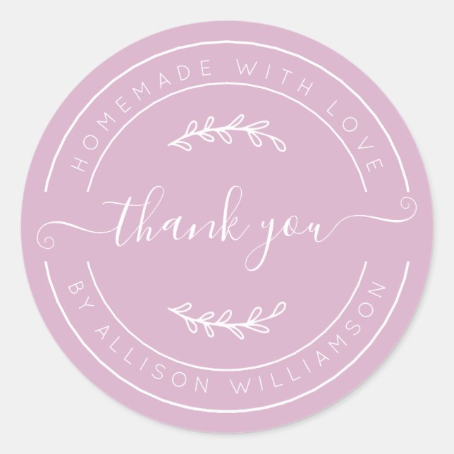 Pink Lavender Homemade Thank You Label Runder Aufkleber (Vorderseite)