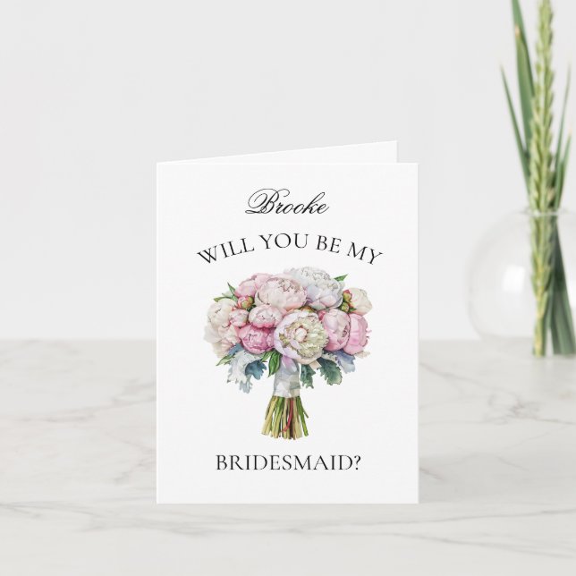 Pink Lavender Peonies Bouquet Bridesmaid Vorschlag Einladung (Vorderseite)