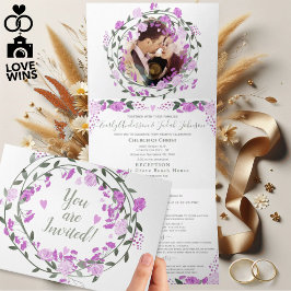 Pink Lavender und Lila Peony Floral Wedding Dreifach Gefaltete Einladung