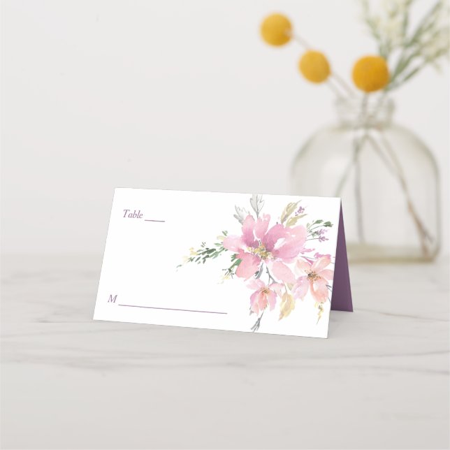 Pink Lavender Watercolor Floral Wedding Platzkarte (Vorderseite)