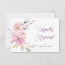 Pink Lavender Watercolor Floral Wedding RSVP