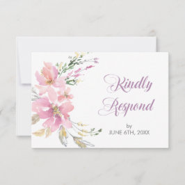 Pink Lavender Watercolor Floral Wedding RSVP Karte