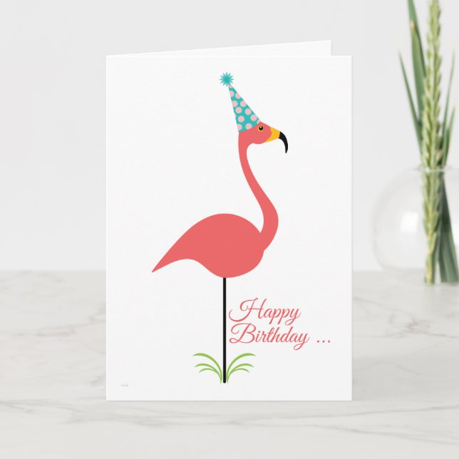 Pink Lawn Flamingo Happy Geburtstag zu klassischen Karte (Vorderseite)
