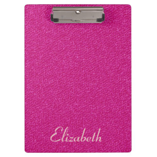 Pink Leather Look Personalized Name Klemmbrett