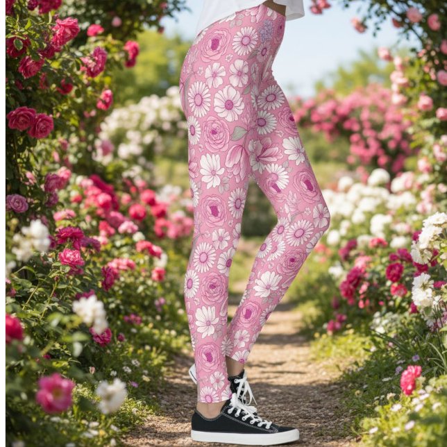 Pink leggings with white rose and daisy pattern (Von Creator hochgeladen)