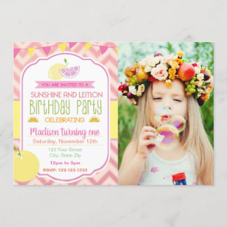 Pink Lemon Birthday Einladung mit Bild