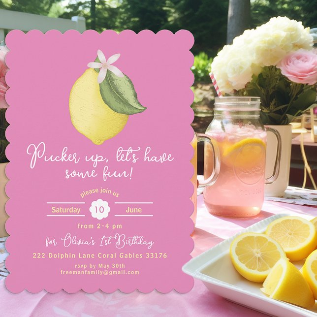Pink Lemon Birthday Invite - Scalloped Lemonade Einladung (Von Creator hochgeladen)