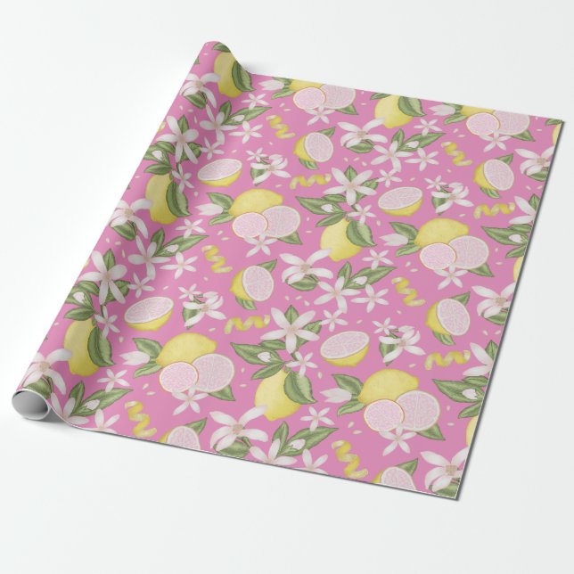Pink Lemon Birthday Party Wrapping Paper Geschenkpapier (Ungerollt)