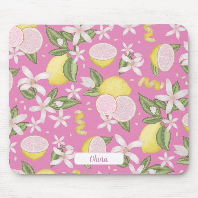 Pink Lemon Botanischer Citrus Maus Pad Mousepad (Vorne)