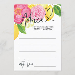 Pink Lemon Floral Baby Advice Game Card Einladung