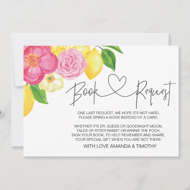 Pink Lemon Floral Baby Shooting Cards Einladung (Vorderseite)