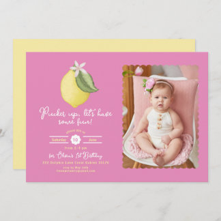 Pink Lemon Foto Geburtstag Einladung