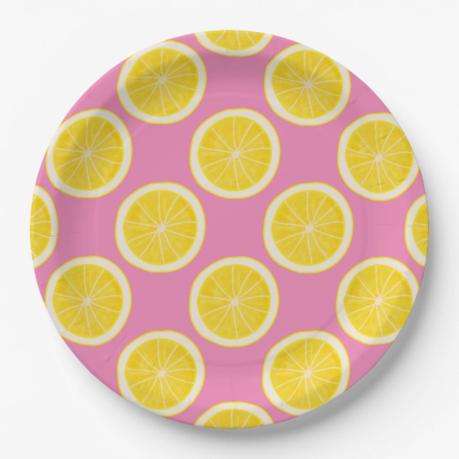 Pink Lemon Print Throw Kissen Pappteller (Vorderseite)