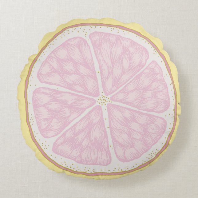 Pink Lemon Slice Round Throw Kissen (Vorderseite)