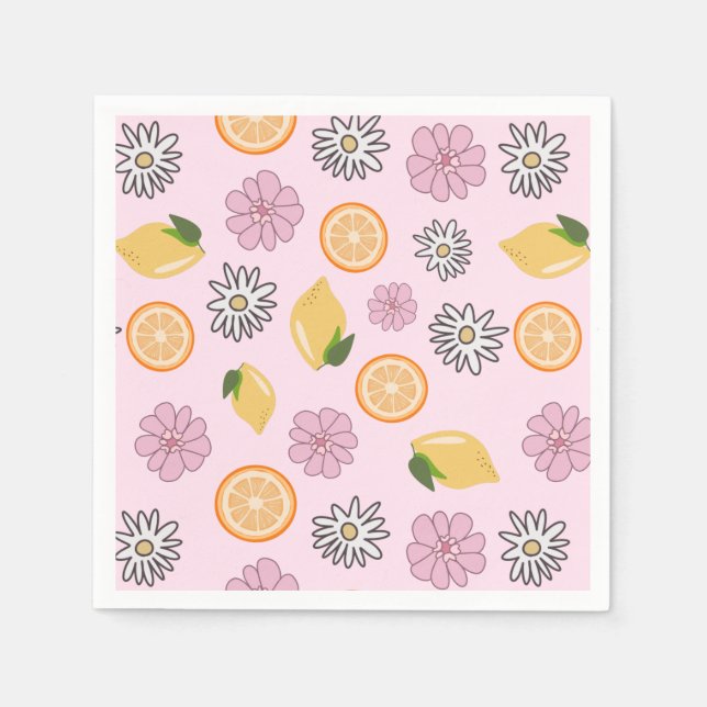 Pink Lemon Summer Floral Napkins Serviette (Vorderseite)