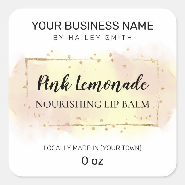 Pink Lemonade Aroma Pastel Pink Gelbe Lippe Balsam Quadratischer Aufkleber (Vorderseite)