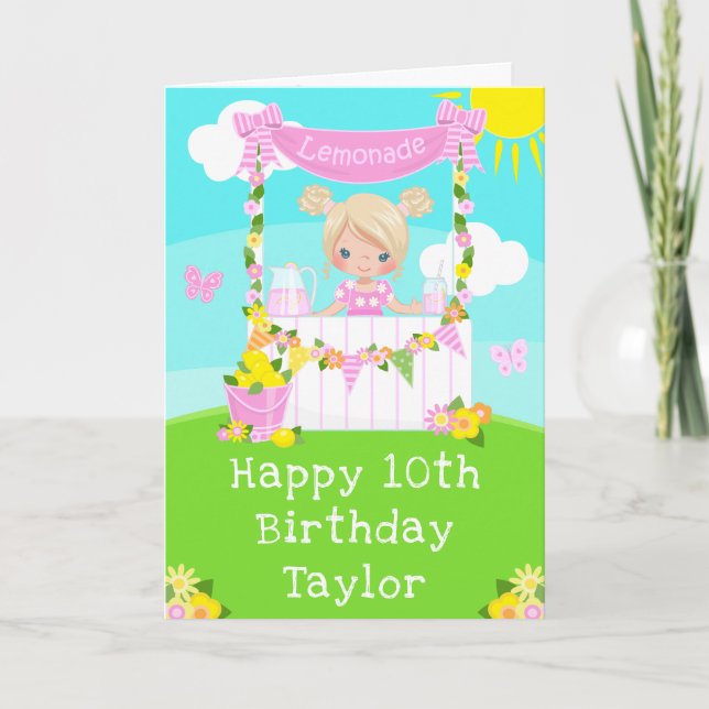 Pink Lemonade Blonde Hair Girl Happy Birthday Karte (Vorderseite)