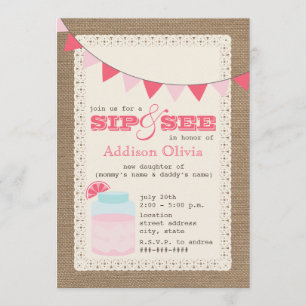 Pink Lemonade Burlap  Sip & See Baby Girl Einladung