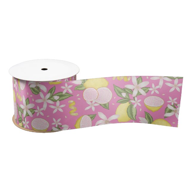 Pink Lemonade Citrus Floral Satin Ribbon Satinband (Spule)