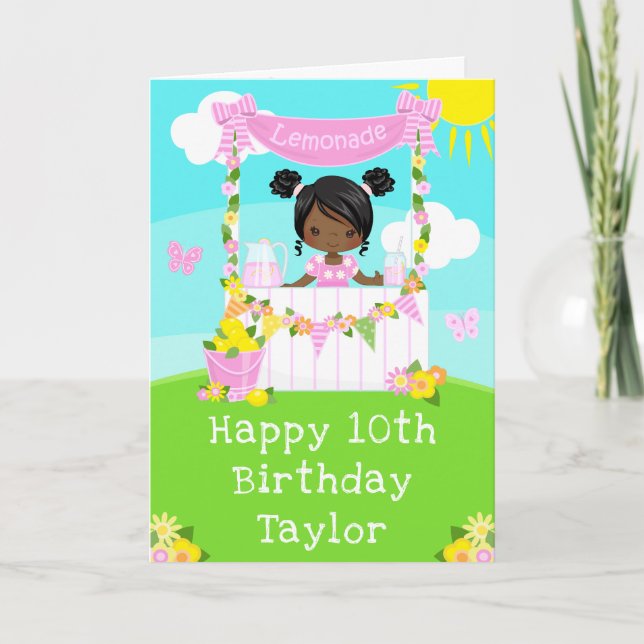 Pink Lemonade Dark Skin Girl Happy Birthday Karte (Vorderseite)