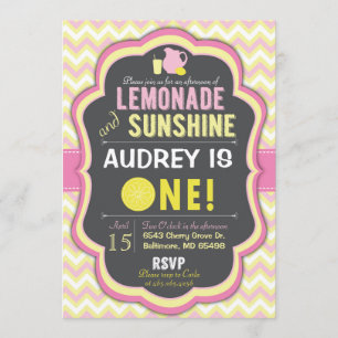 Pink Lemonade Erster Geburtstag Zickzack Einladung