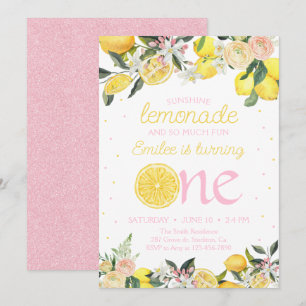 Pink Lemonade Floral Erster Geburtstag Sonnenschei Einladung