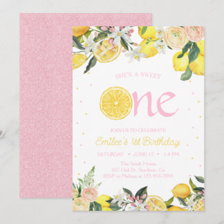 Pink Lemonade Floral Erster Geburtstag Sonnenschei Einladung