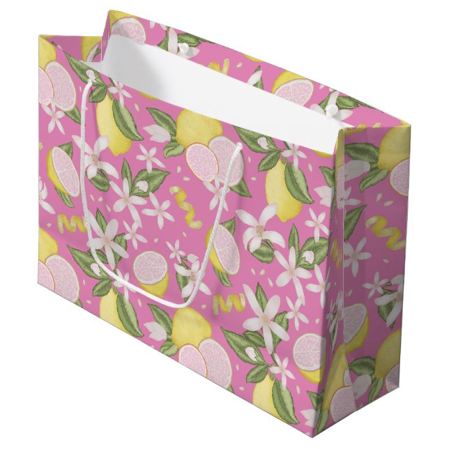 Pink Lemonade Geburtstagsparty Große Geschenktasch Geschenktüte (Vorderseite Schrägansicht)