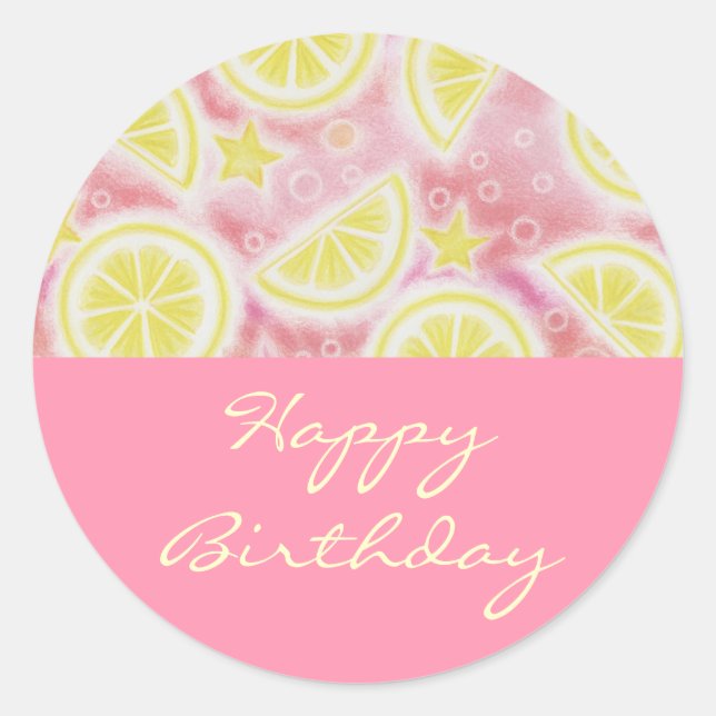 Pink Lemonade "Happy Birthday" Aufkleber rund rosa (Vorderseite)