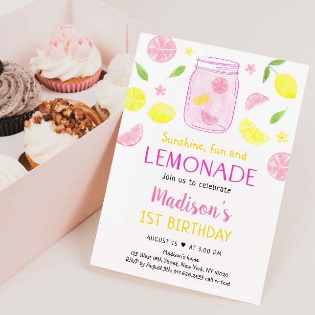 Pink Lemonade Lemon Birthday Einladung (Von Creator hochgeladen)