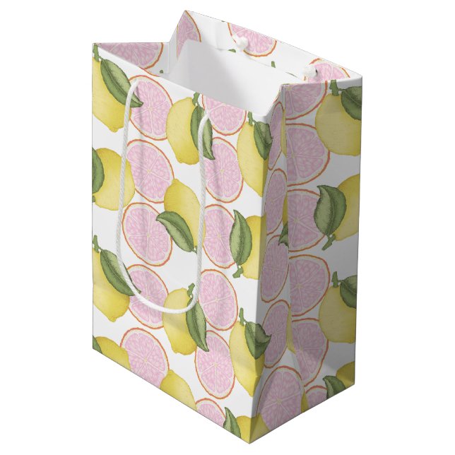 Pink Lemonade Lemon Birthday Geschenktasche Mittlere Geschenktüte (Vorderseite Schrägansicht)