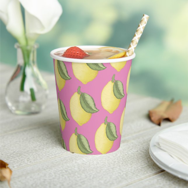 Pink Lemonade Lemon Birthday Paper Cups Pappbecher (In Situ)