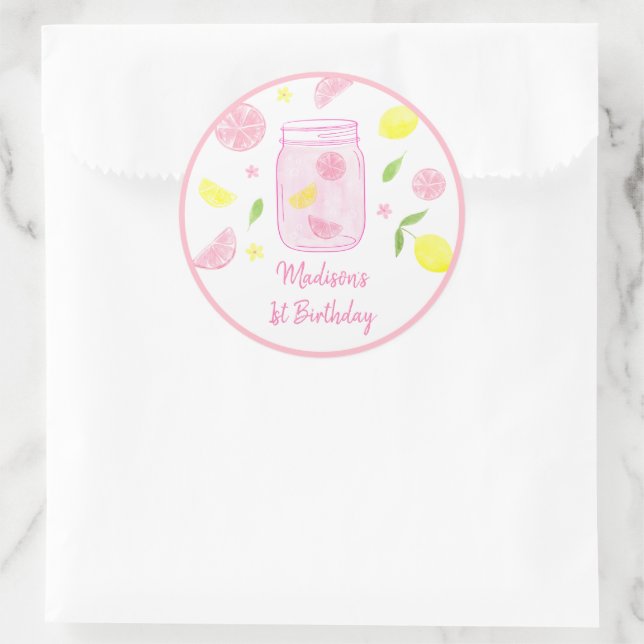 Pink Lemonade Lemon Birthday Runder Aufkleber (Tasche)